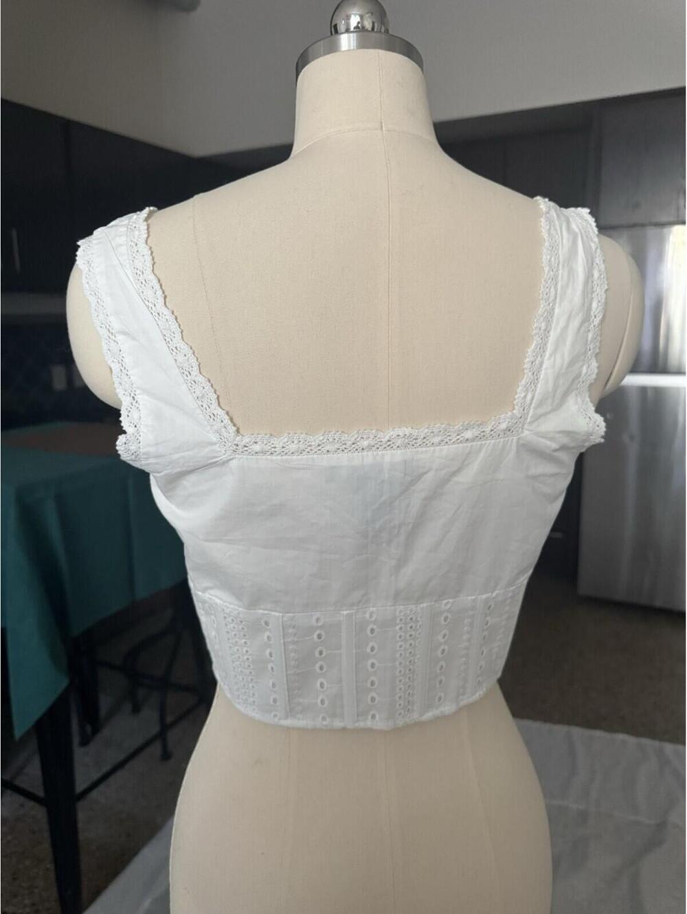 Cotton Corset Eyelet Blouse Top Forever 21 White Sz Small - Picture 3 of 5